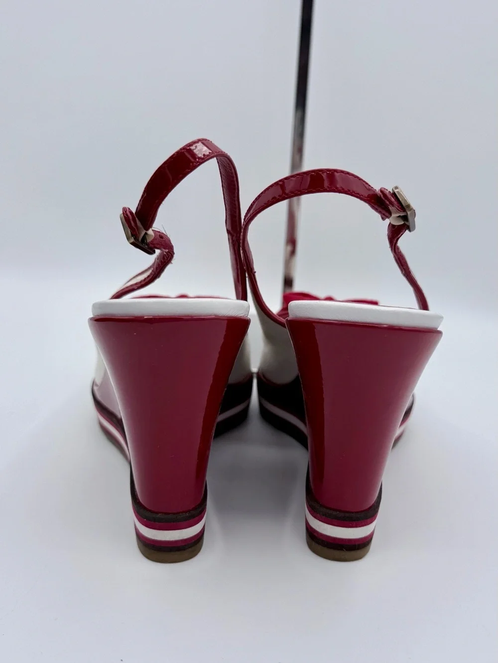 Cole Haan G Series Nike Air Wedge Sandals Canvas Patent Bow 8B